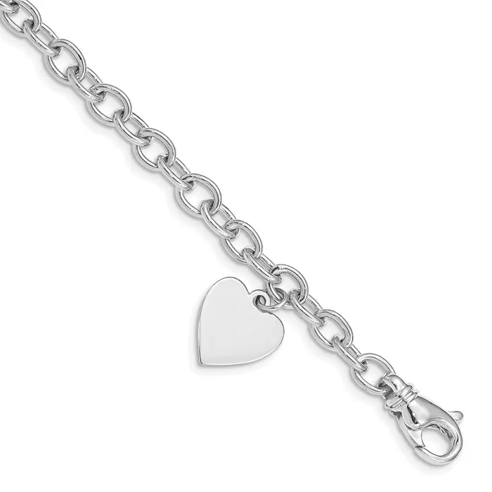 Qgold Bracelets 14k White Gold 13 mm in Polished Engravable Link with Heart Charm Bracelet 1251 grams Qgold Bracelets 14k White Gold 13 mm in Polished Engravable Link with Heart Charm Bracelet 1251 grams