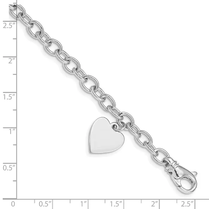 Qgold Bracelets 14k White Gold 13 mm in Polished Engravable Link with Heart Charm Bracelet 1251 grams