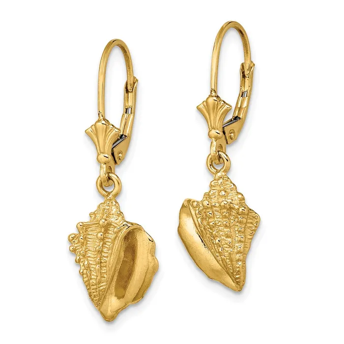 Qgold Earrings 14k Yellow Gold 105 mm Conch Shell Leverback Earrings 33 grams Qgold Earrings 14k Yellow Gold 105 mm Conch Shell Leverback Earrings 33 grams
