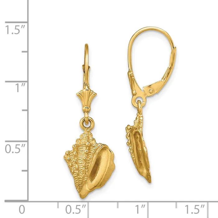 Qgold Earrings 14k Yellow Gold 105 mm Conch Shell Leverback Earrings 33 grams Qgold Earrings 14k Yellow Gold 105 mm Conch Shell Leverback Earrings 33 grams