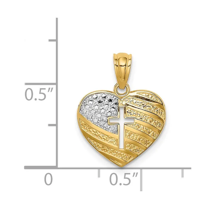 Qgold Necklaces 14k Yellow Rhodium 13 mm US Flag With Cross Heart Pendant 074 grams Qgold Necklaces 14k Yellow Rhodium 13 mm US Flag With Cross Heart Pendant 074 grams