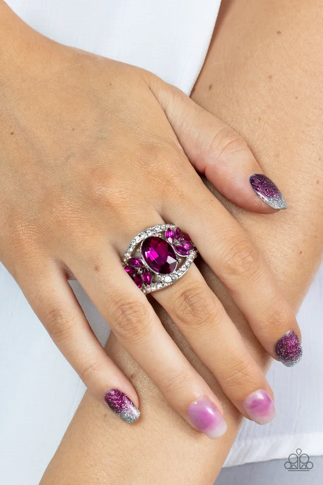 Rings Cosmic Clique Pink Gem Silver Ring Paparazzi Paparazzi Accessories