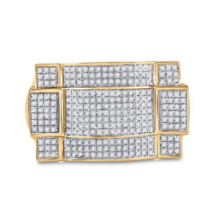 Rings GND Gold Contoured Rectangle Cluster Ring 12 Cttw Round Natural Diamond Mens 419 grams Rings GND Gold Contoured Rectangle Cluster Ring 12 Cttw Round Natural Diamond Mens 419 grams