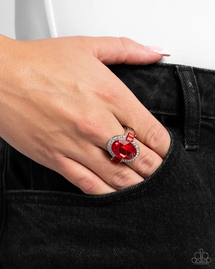 Rings Paparazzi Accessories Stubborn Shimmer Red Gem Silver Ring Paparazzi
