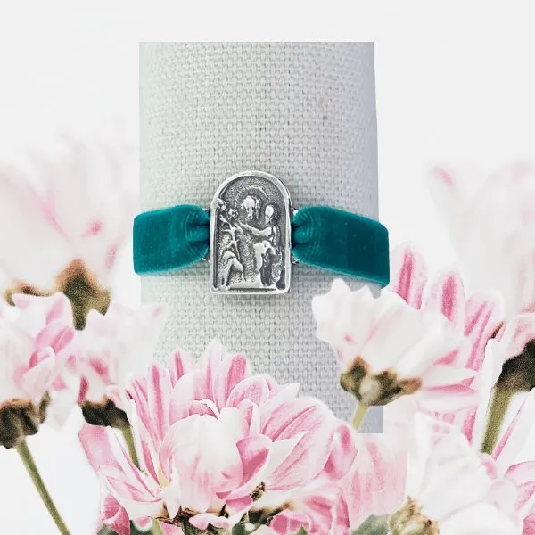 SPAIN Bracelets SilverPlated St Joseph Christ Velvet Bracelet 75inch SPAIN Bracelets SilverPlated St Joseph Christ Velvet Bracelet 75inch