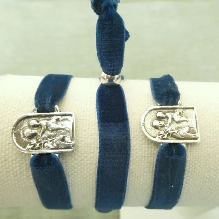 SPAIN Bracelets SilverPlated St Joseph Christ Velvet Bracelet 75inch SPAIN Bracelets SilverPlated St Joseph Christ Velvet Bracelet 75inch