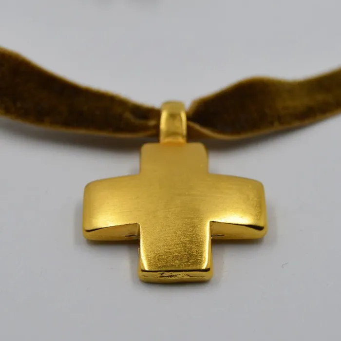SPAIN GoldPlated Velvet Greek Cross Velvet Necklace 18inch Necklaces