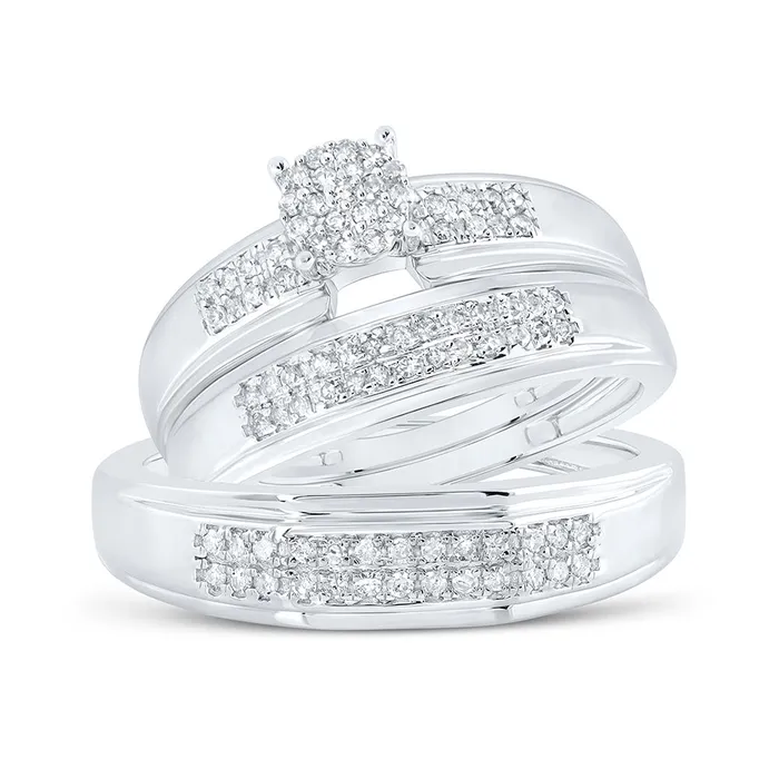 Sterling Silver Cluster Matching Wedding Set 38 Cttw Round Natural Diamond His Hers GND Rings Sterling Silver Cluster Matching Wedding Set 38 Cttw Round Natural Diamond His Hers GND Rings