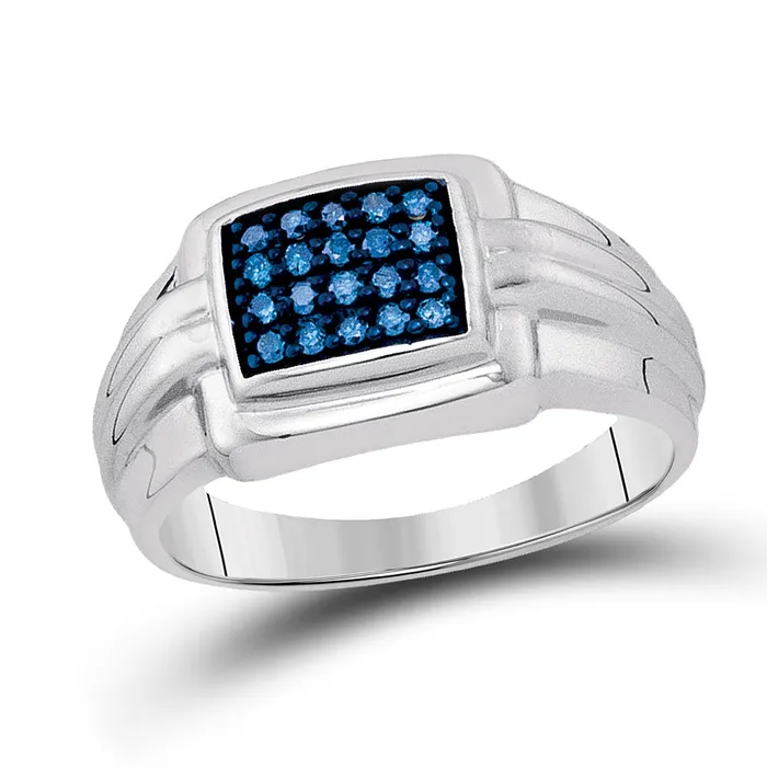 Sterling Silver Cluster Ring 14 Cttw Round Blue Color Treated Diamond Mens 45 grams GND Rings Sterling Silver Cluster Ring 14 Cttw Round Blue Color Treated Diamond Mens 45 grams GND Rings
