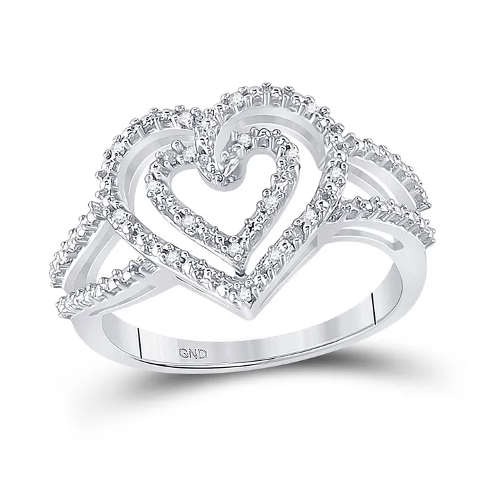 Sterling Silver Nested Double Heart Ring 120 Cttw Round Natural Diamond Womens 284 grams GND Rings Sterling Silver Nested Double Heart Ring 120 Cttw Round Natural Diamond Womens 284 grams GND Rings