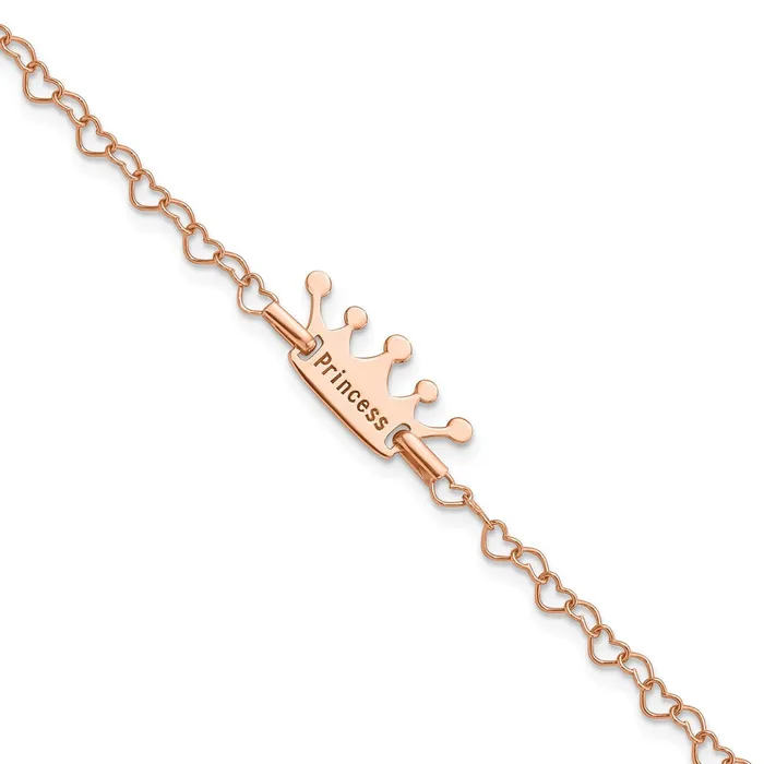 Sterling Silver Rosetone Princess Crown Heart Link Childrens Bracelet 162 grams Qgold Bracelets Sterling Silver Rosetone Princess Crown Heart Link Childrens Bracelet 162 grams Qgold Bracelets