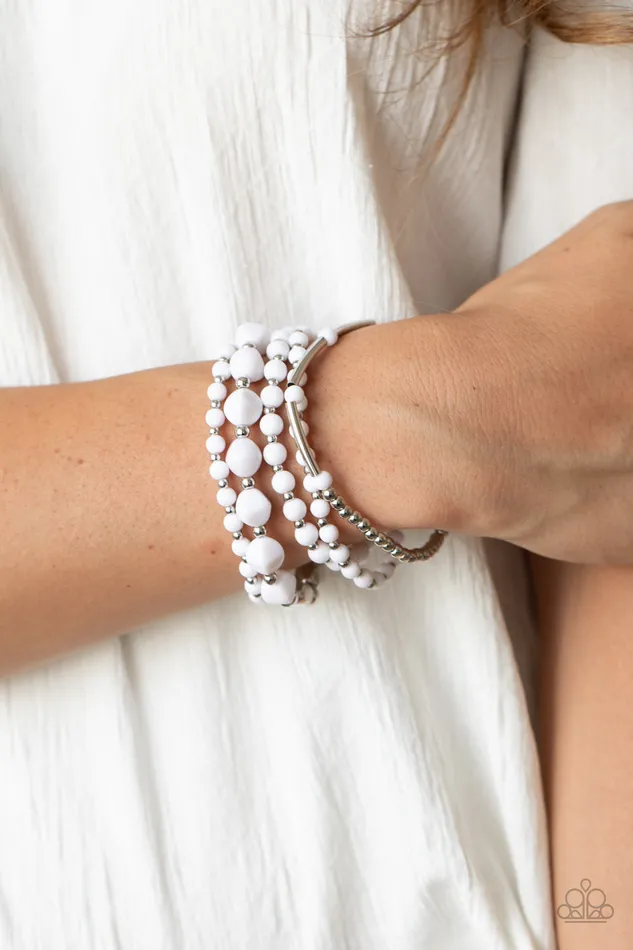 Vibrantly Vintage White and Silver Bead Stretchy Bracelet Set Paparazzi Paparazzi Accessories Bracelets